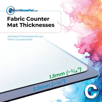 illustration of available backing thicknesses for fabric counter mats showing this counter mat has a 1.5 mm (1/16") rubber backing