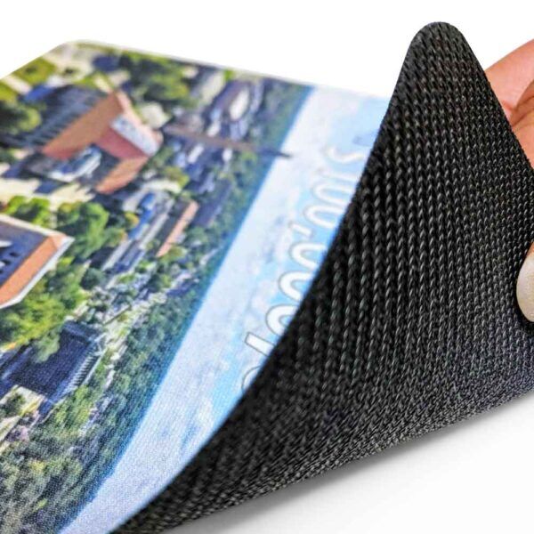 close up of 1/16" rubber backing on a fabric pad