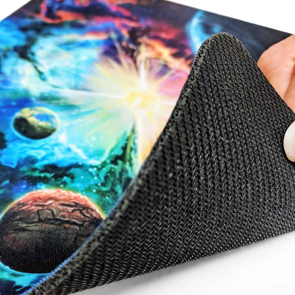 close up of 1/8" rubber backing on a fabric surface pad