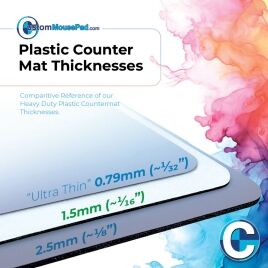 illustration of available backing thicknesses for plastic counter mats showing this counter mat has a 1.5 mm (1/16") backing