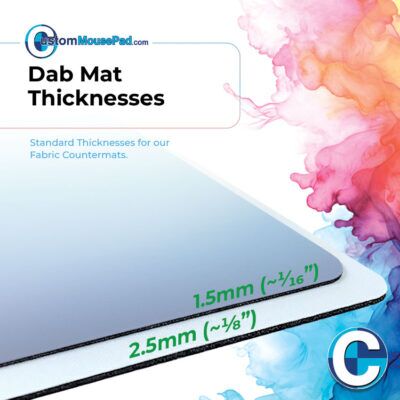illustration of available backing thicknesses for custom dab mats showing this dab mat has a 2.5 mm (1/8") rubber backing