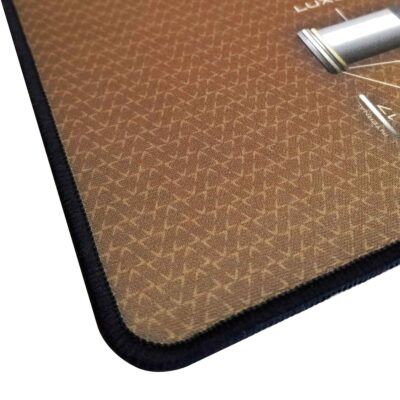 close up of the fabric surface and black stitching on a 2.5mm (1/8") custom printed mat