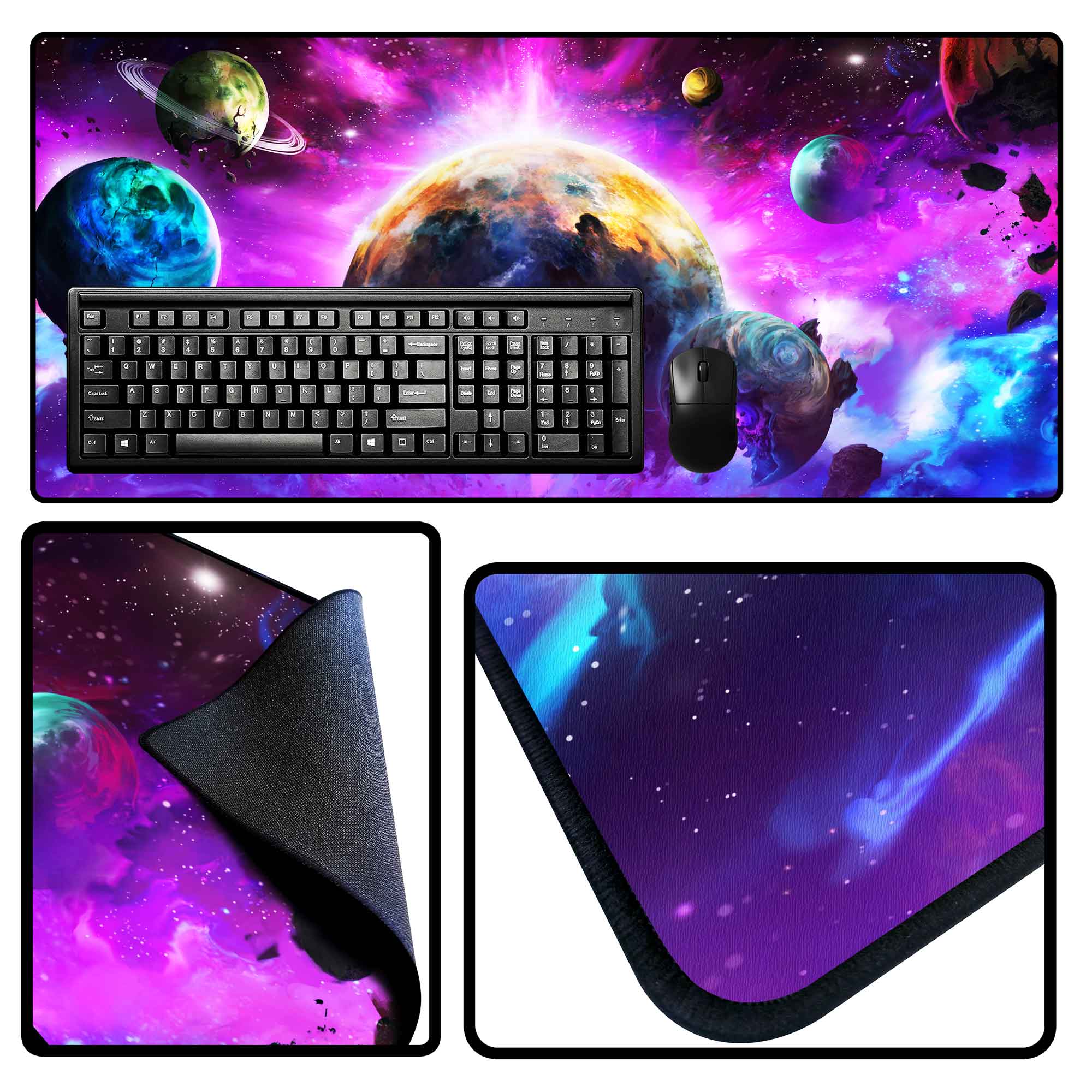 black stitched edge large custom mouse pad or desk mat 35x16x1/8"