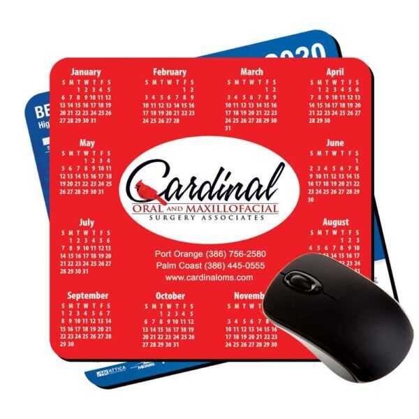 7.5x8x1/8" plastic branded calendar mouse pads with rubber backing