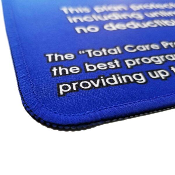 close up of fabric surface and sublimated stitching on a 1.5mm (1/16") custom printed mat