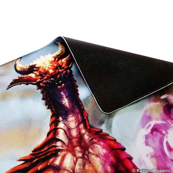 close up of the rubber backing and sublimated stitching on a 2.5mm (1/8") custom printed mat