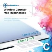 illustration of available backing thicknesses for window counter mats showing this counter mat has a 2.5 mm (1/8") backing