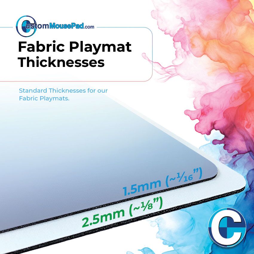 illustration of available backing options for custom playmats showing this playmat has a 2.5 mm (1/8") rubber backing