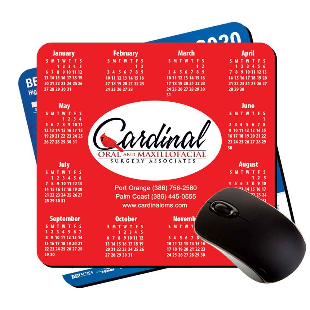 7.5x8x1/8" plastic branded calendar mouse pads with rubber backing