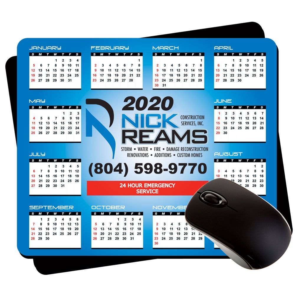 7.75x9.25" plastic calendar mouse pads with peel n' place backing